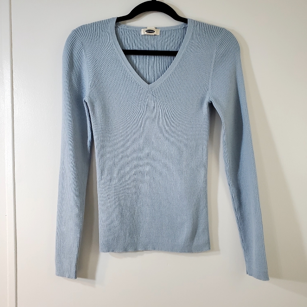 Women's Sweater Light Blue V-Neck Old Navy  Medium Long Sleeve